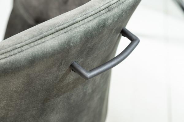 Otočná retro stolička ETERNITY šedo zelený zamat s pohodlnou rukoväťou