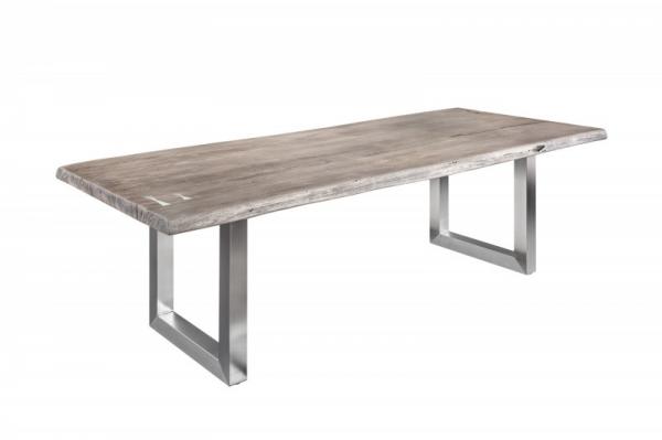 Masívny jedálenský stôl MAMMUT ARTWORK 220 cm šedý akácia, nerezová oceľ