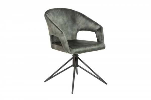 Otočná retro stolička ETERNITY šedo zelený zamat s pohodlnou rukoväťou