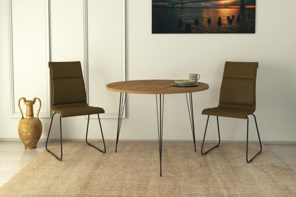 Moderný jedálenský stôl SANDALF 90 cm, MDF, kaukazský dub, okrúhly