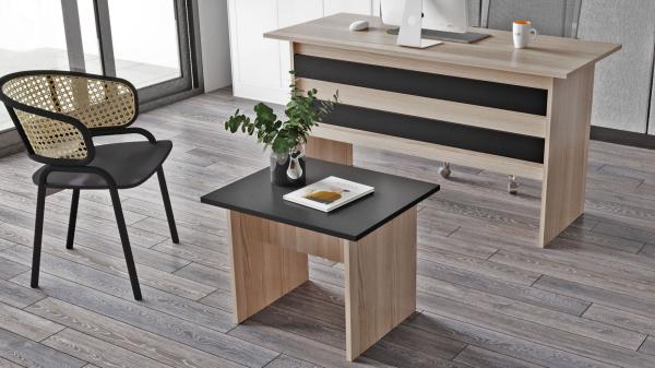 Dizajnový konferenčný stolík VISTA 60 cm, MDF, dubový vzhľad, antracit
