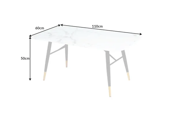 Dizajnový konferenčný stolík PARIS 110 cm sklo, mramorový vzhľad, biely