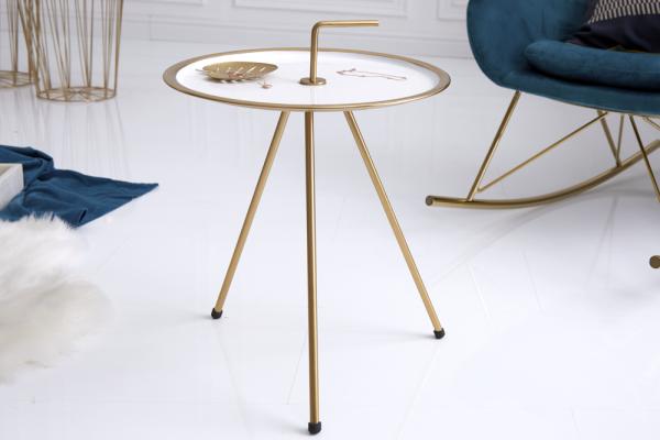 Elegantný príručný stolík SIMPLY CLEVER 42 cm, biela, zlatá