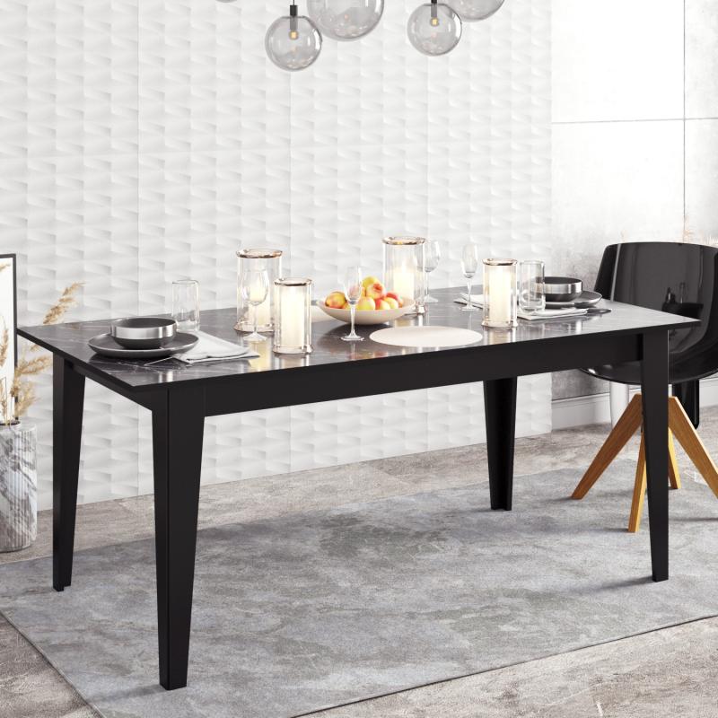 Elegantný jedálenský stôl POLKA 180 cm, čierny, mramorový vzhľad