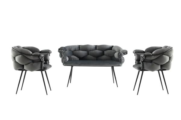 Dizajnová sada lavica + dve stoličky BALON, šedá, zamat