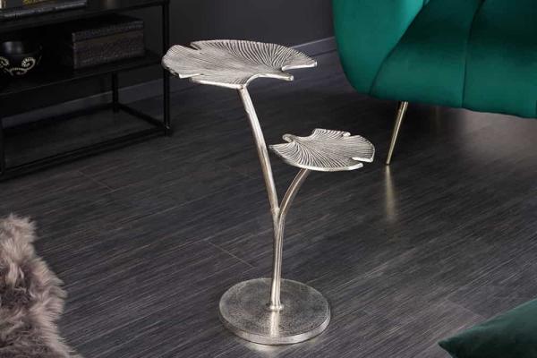 Ozdobný príručný stolík GINKGO LEAF 50 cm, strieborný