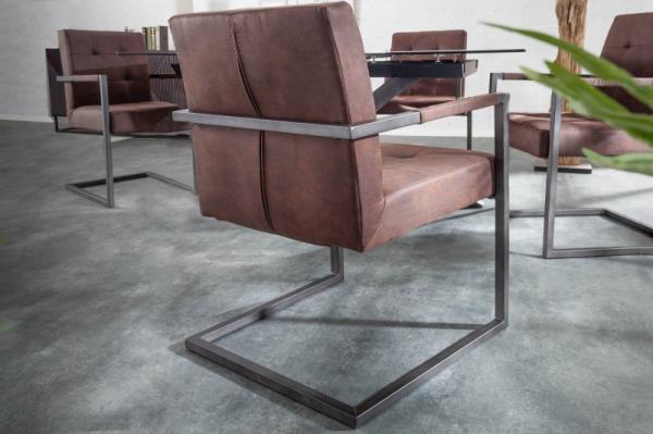 Priemyselná konzolová stolička RIDER vintage hnedý kovový rám s lakťovými opierkami