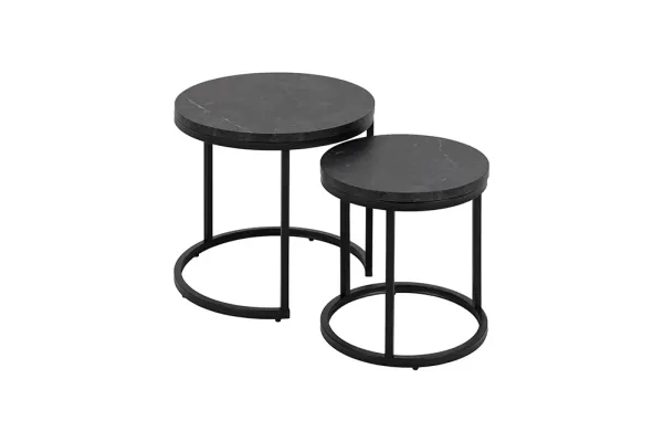 Dizajnová súprava príručného stolíka 2 ks ELEGANCE 45 cm, čierny mramor