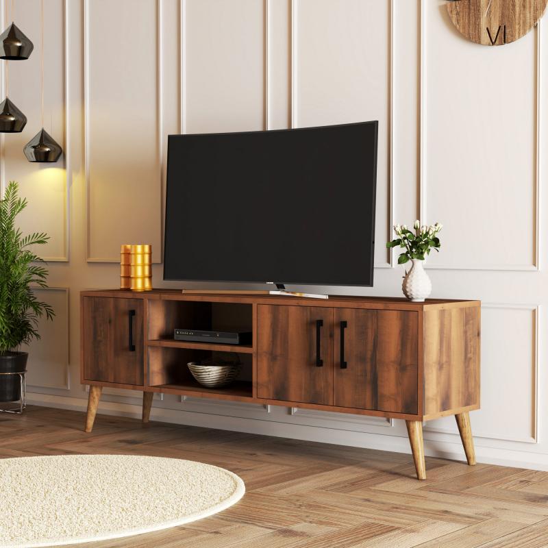 Dizajnový TV stolík EXXEN 150 cm, MDF, orechová dýha