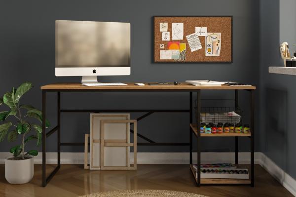 Dizajnový pracovný stôl MASASI 160 cm pravý, prírodný, čierny