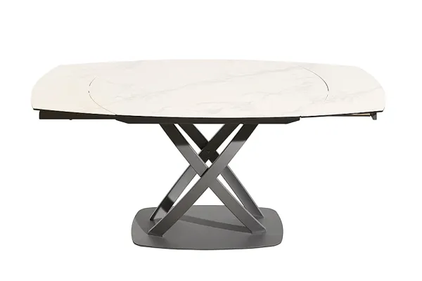 Jedálenský stôl INCEPTION 130-190 cm biely mramorový efekt, keramika - rozťahovací, otočný