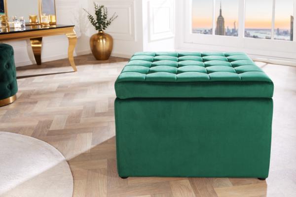 Štvorcová taburetka MODERN BAROQUE 60 cm, smaragdovozelená, zamat
