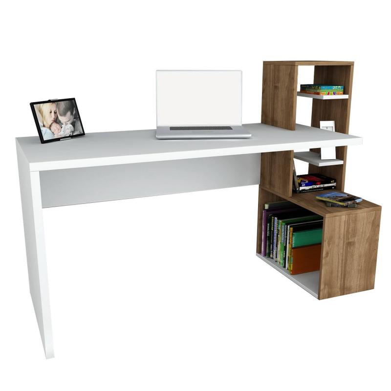 Dizajnový pracovný stôl SIDE 120 cm, MDF, orechová dýha, biely