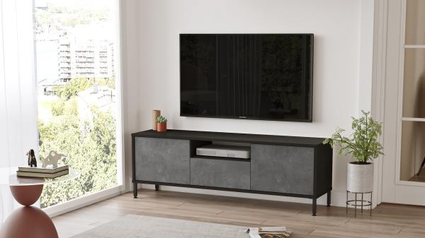 Elegantný TV stolík LUVIO III 140 cm, MDF, šedý, čierny