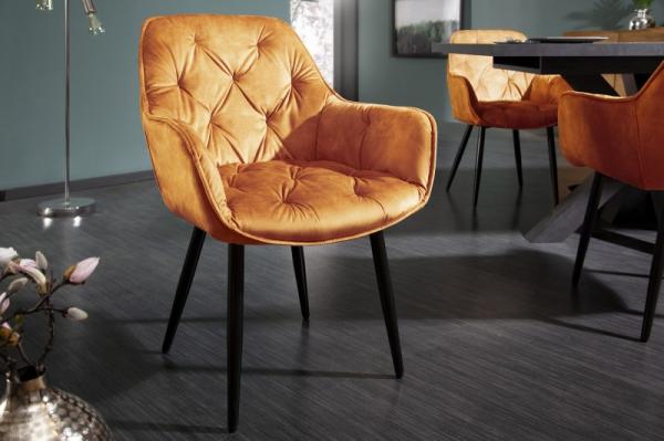 Dizajnová stolička MILANO horčicovo žltý zamat s prešívaním Chesterfield