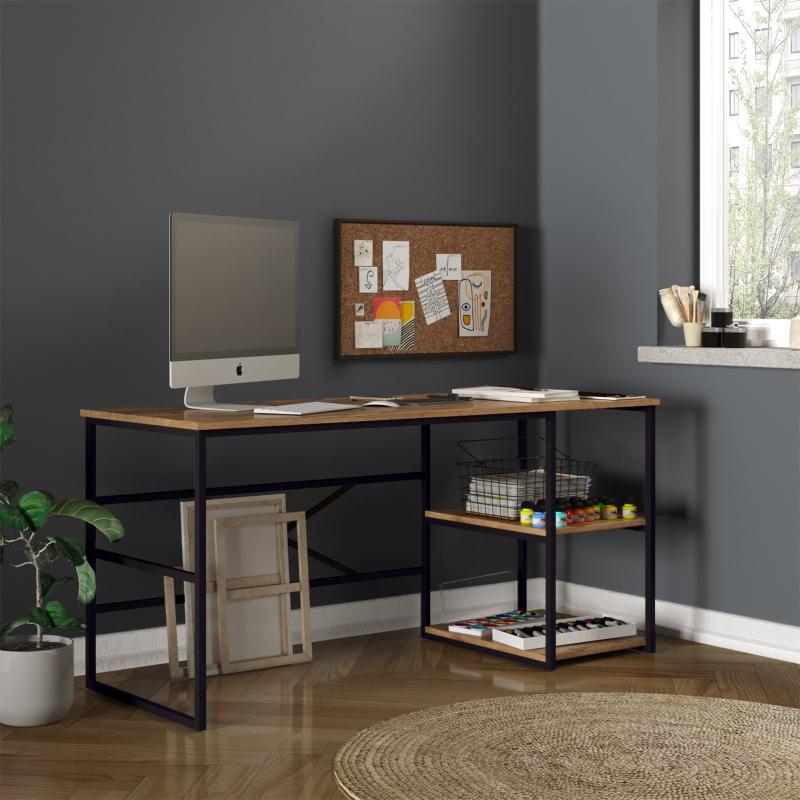 Dizajnový pracovný stôl MASASI 160 cm pravý, prírodný, čierny