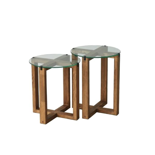Dizajnový odkladací stolík AMALFI 40 cm, tvrdené sklo, orech, prírodný