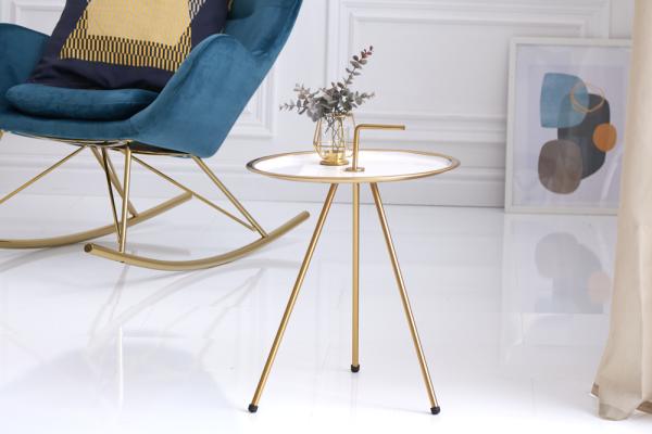 Ručne vyrobený príručný stolík SIMPLY CLEVER 42 cm, biely, zlatý