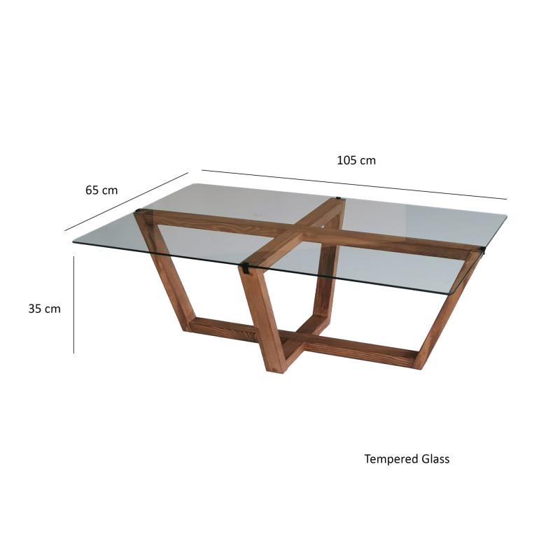 Dizajnový konferenčný stolík AMALFI 105 cm, tvrdené sklo, orech, prírodný