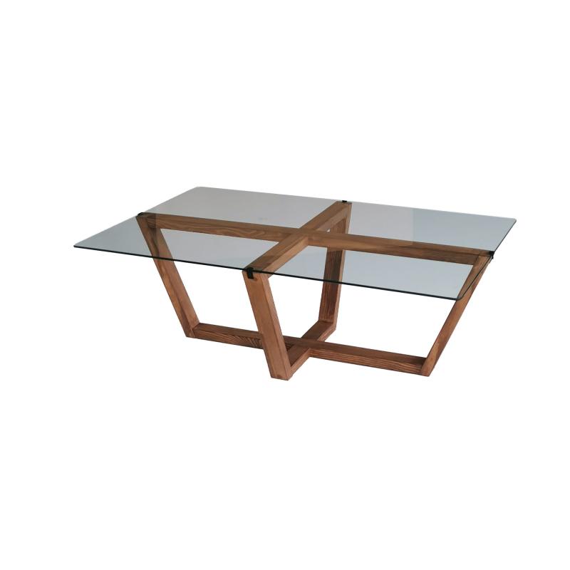 Dizajnový konferenčný stolík AMALFI 105 cm, tvrdené sklo, orech, prírodný