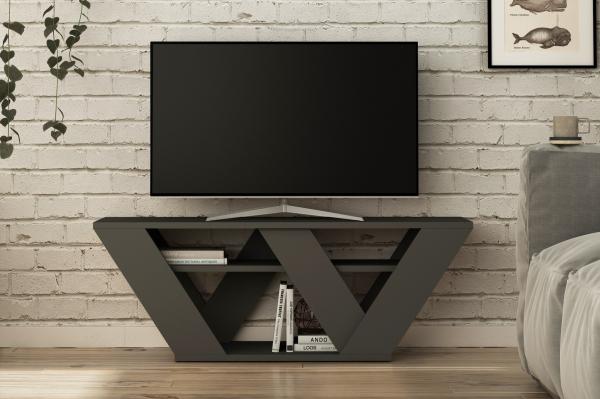 Industriálny TV stolík PIPRALLA 110 cm, MDF, antracit