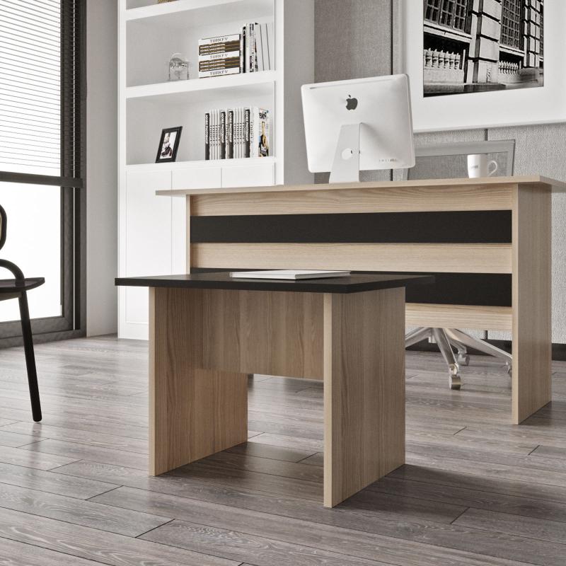 Dizajnový konferenčný stolík VISTA 60 cm, MDF, dubový vzhľad, antracit