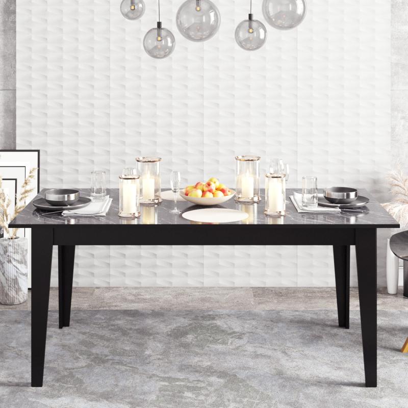 Elegantný jedálenský stôl POLKA 180 cm, čierny, mramorový vzhľad