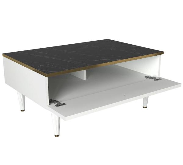 Dizajnový konferenčný stolík RAVENNA 90 cm, biely, mramorový vzhľad