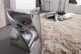 Dizajnový leštený taburet TWIST 30 cm moderný dizajn, strieborný
