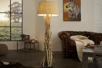 Ručne vyrobená stojaca lampa WILD NATURE 155 cm piesková z naplaveného dreva