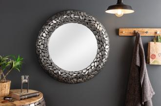 Lesklé zrkadlo STONE MOSAIC 80 cm ručne vyrobená mozaika, strieborné