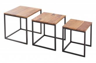 Dizajnový príručný stolík sada 3 ELEMENTS 40 cm sheesham, prírodný