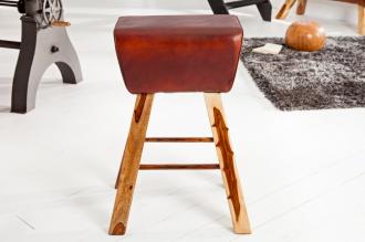 Retro barová stolička TURNBOCK 75 cm mango, s poťahom z pravej kože