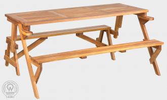 Lavica rozkladacia + skladací stôl 176 cm teak prírodná