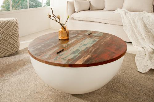 Dizajnový konferenčný stolík JAKARTA 70 cm recyklované drevo, biely